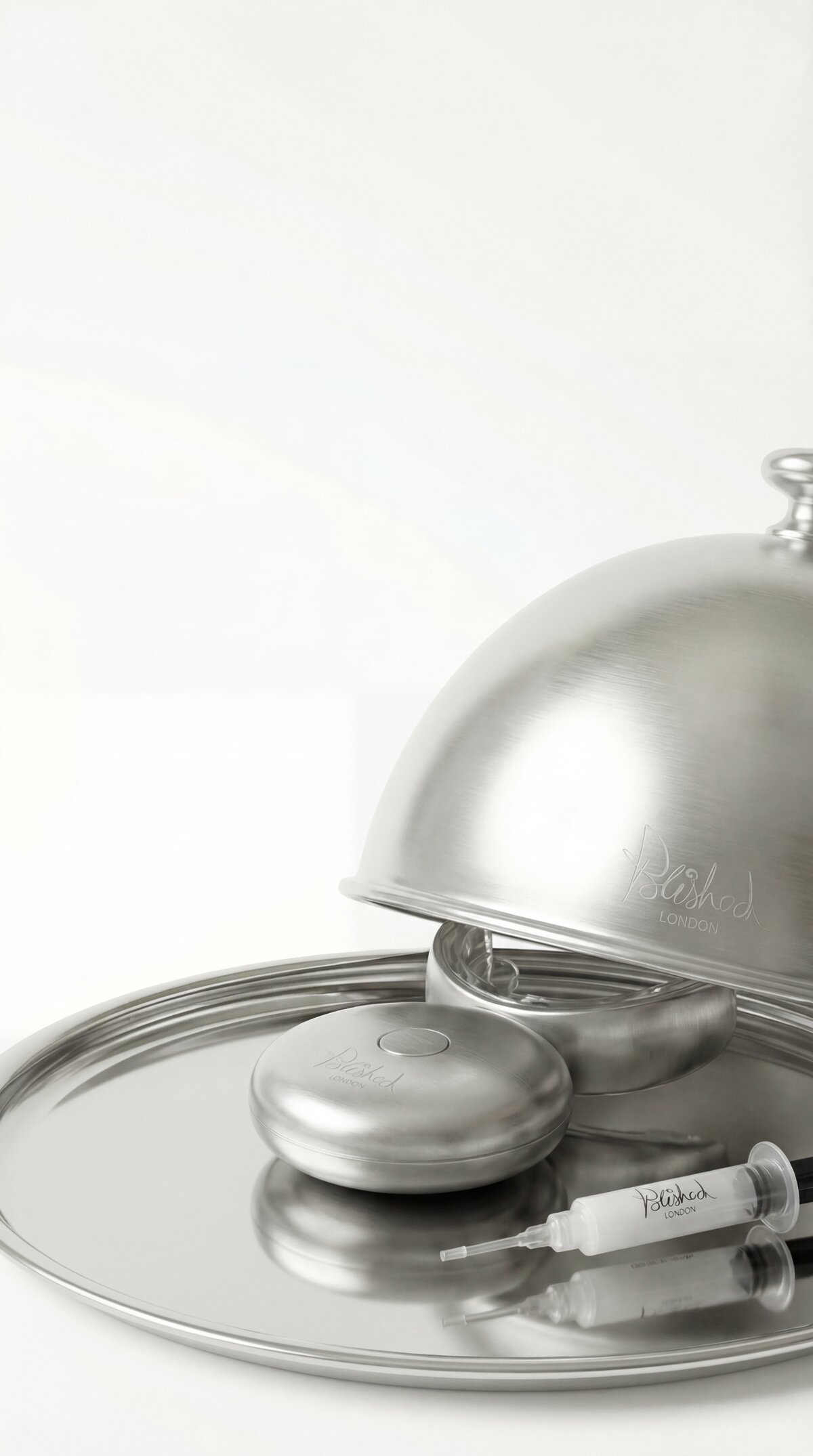 Polished London, cloche reveal of the device and serum